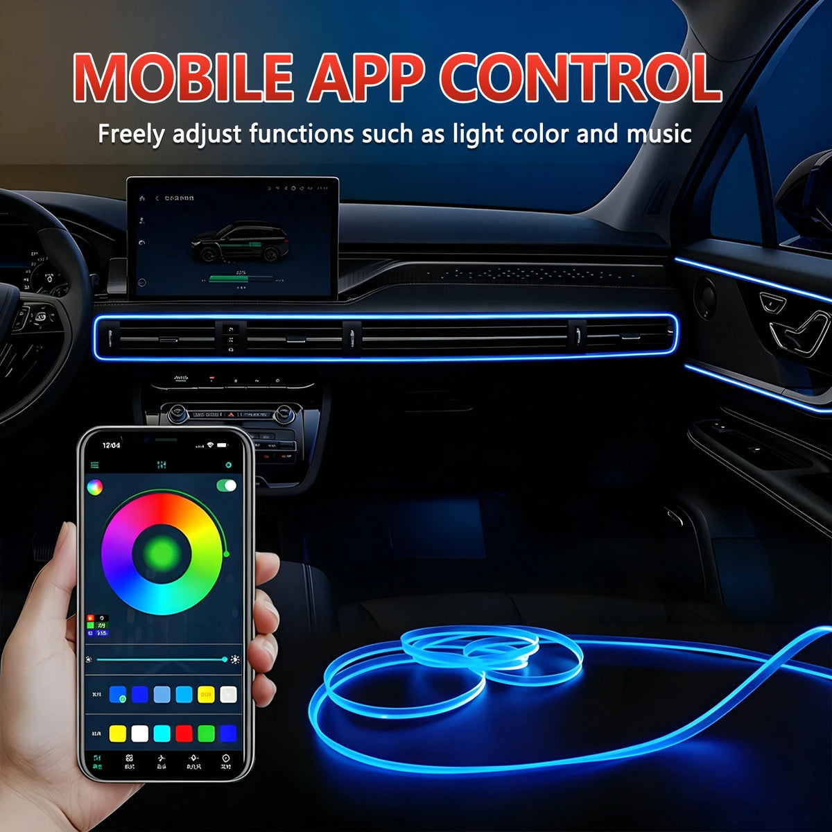 3m/4m/8m Car Ambient Lighting LED Car Interior Strip Light USB with RGB 16 Million Colors Fiber Optics Neon Decorative Lamp