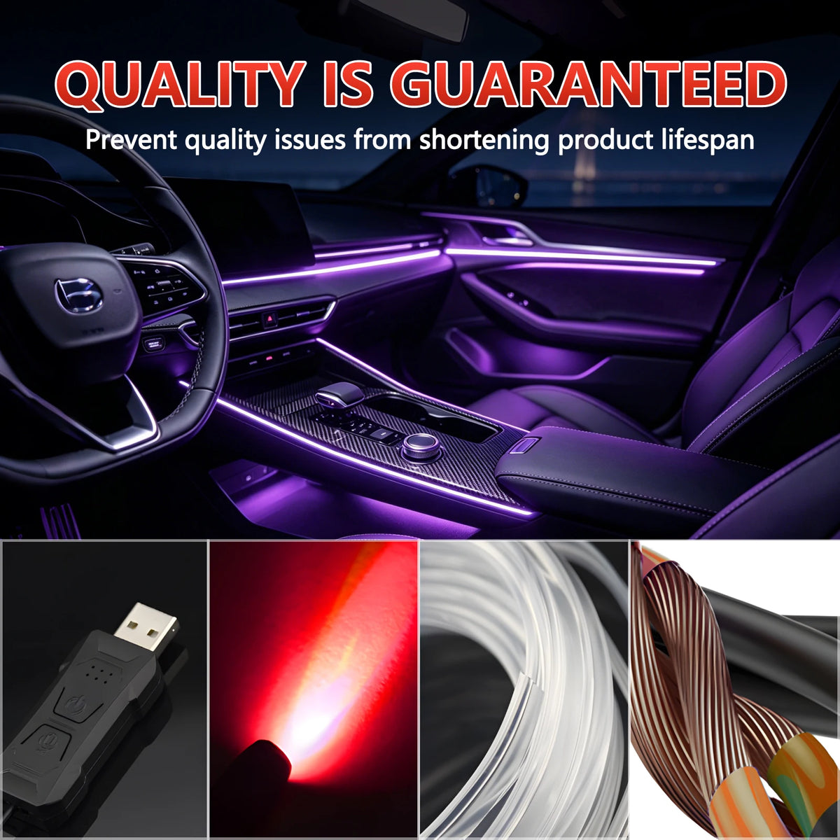 3m/4m/8m Car Ambient Lighting LED Car Interior Strip Light USB with RGB 16 Million Colors Fiber Optics Neon Decorative Lamp