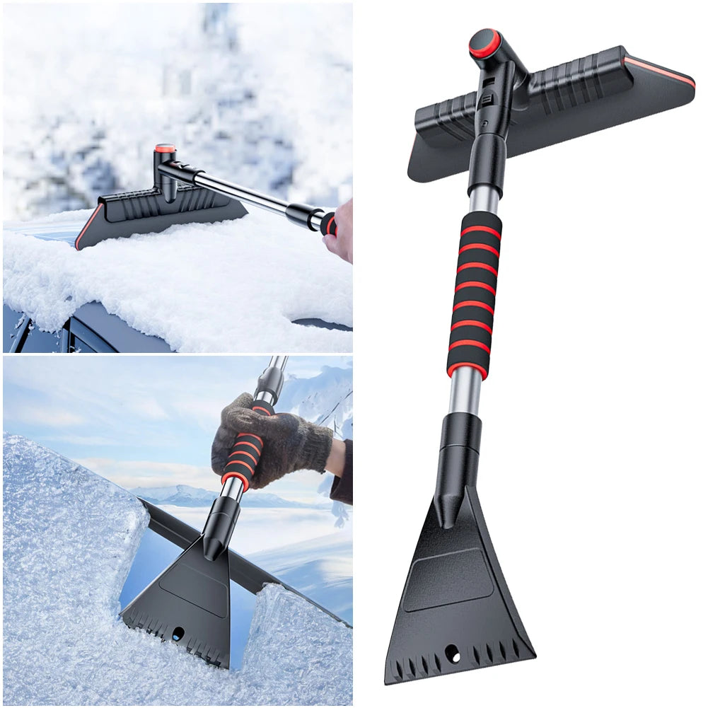 2 In 1 Extendable Ice Scraper Multifunctional Windshield Snow Remover Ergonomic Handle Snow Brush Defrost Broom Car Accessories